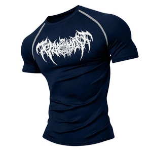 Mens Black Compression Shirt <b>Short</b> <b>Sleeve</b> Slim Fit Sports Training Gym Workout Fitness Running Athletic <b>Base</b> <b>Layer</b> 200g Printed - Product Image 2