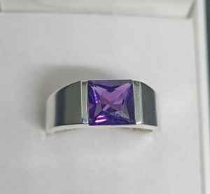 Bague pour homme en améthyste naturelle Bague de mariage en argent sterling 925 faite à la main Cadeau de pierres précieuses de février pour lui - Product Image 4