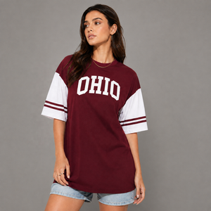 Unisex Maroon <b>White</b> Raglan Sleeve T-<b>Shirt</b> Custom Letter Print Crew Neck Casual Loose <b>Fit</b> All Season Jersey 100%Cotton Tee - Product Image 1