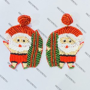 Wholesale Handmade Christmas Jewelry Red Santa Snowman Beaded <b>Earrings</b> Alloy Material Festive <b>Holiday</b> Fashionable Hoop Earings - Product Image 1