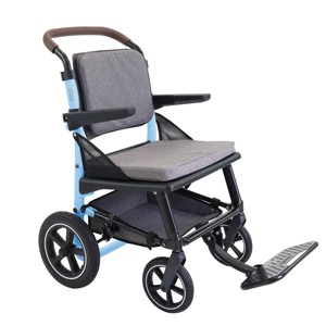 Modern Design Transport Chair for Adults and Seniors, Manual Wheelchair with Single Handlebar and Blue Frame - KMINA PRO K10082 - Product Image 2