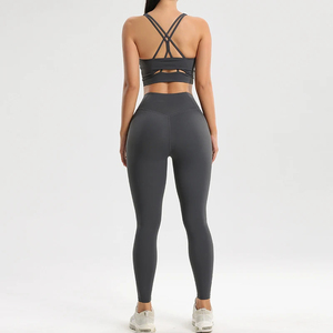 Women Gym Wear Fitness Workout High Waist Leggings Yoga Sports <b>Bra</b> Set Wholesale Custom logo Women Workout Yoga Set - Product Image 4