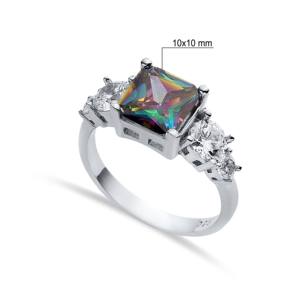 Bague en argent sterling 925, style cluster, classique, pour mariage et soirée, avec topaze mystique taille carrée et zircon cubique taille poire, fabrication artisanale turque - Product Image 2