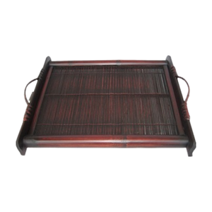 Plateau en bambou traditionnel ensemble plateaux de service en bois rectangulaires avec poignées pour la maison cuisine nourriture Table basse-vente en gros disponible - Product Image 4