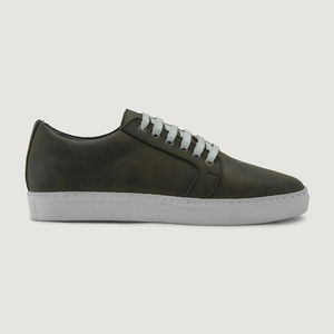 Vente en gros de baskets basses en cuir véritable olive pour hommes, chaussures habillées décontractées de haute qualité de marque OEM - Product Image 4
