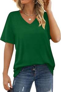 เสื้อยืดแขนสั้นคอวีระบายอากาศได้สำหรับผู้หญิงเสื้อยืดปักลายสีเขียวลำลองฤดูร้อน - Product Image 3