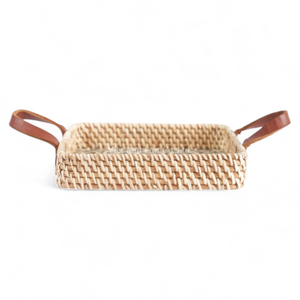 Plateau moderne en nacre naturelle avec rotin pour servir des collations et des boissons et pour la décoration de table à la maison - Product Image 3