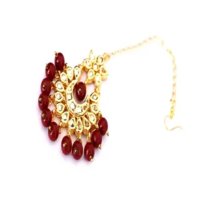 Ensemble de bijoux bohèmes plaqué or, collier Kundan avec boucles d'oreilles et Maang Tikka, zircon marron pour mariage, en cuivre - Product Image 4