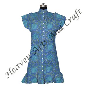 Robe d'été décontractée pour femmes en coton imprimé à la main Design floral respirant Vêtements ethniques Top tunique - Product Image 6