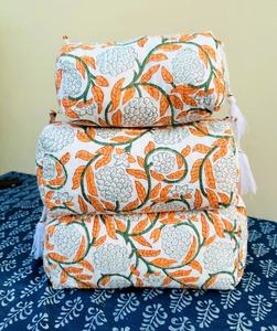 Handmade White Orange Vintage Eco-Friendly Durable Waterproof Cotton Makeup Cases <b>Zipper</b> Closure-Small Medium Large Sizes for - Product Image 2