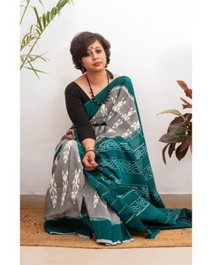 Lino moderno Impresión digital Saree Tendencia para bodas Diwali Ocasiones en la playa - Product Image 6