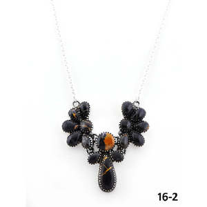 Collier artisanal Southwest en argent sterling et en cuir noir avec incrustation d'agate sertie en clos - Product Image 2