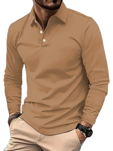 Classique Simple couleur unie revers hommes POLO chemises printemps automne affaires loisirs en plein air voyage amis fête à manches longues hauts - Product Image 6