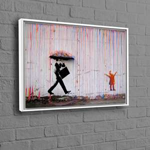 Toile imprimée : Banksy Rain - Décoration murale abstraite élégante, 1P - encadrée en blanc - Product Image 1