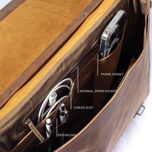 Maletín de Cuero Genuino Marrón Vintage para Hombre, Bolso de Hombro para Viajes de Negocios, para Laptop de 12 Pulgadas - Product Image 6