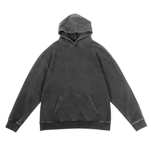 Sweats à capuche pour hommes en molleton délavé à l'acide avec logo personnalisé, 2 pièces - Livraison rapide en gros, pull à épaules tombantes, couleurs/tailles personnalisées, teinture unie - Product Image 2