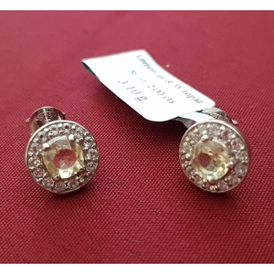 Pendientes de Plata de Ley 925 con Gemas Shah para Mujer, Cuarzo Limón Natural, Topacio Blanco con Granate, Ópalo y Diamantes con Engaste de Bisel - Product Image 4