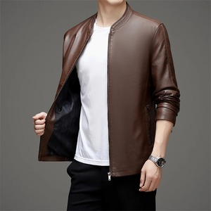 Abrigos de motocicleta modernos para hombres jóvenes Chaquetas de cuero de imitación de moda Lona cómoda para montar en invierno - Product Image 4