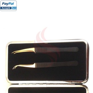 Pince à épiler professionnelle en acier inoxydable noir et or, courbée, droite, inclinée, pointue, antistatique, outil de précision extensible - Product Image 3