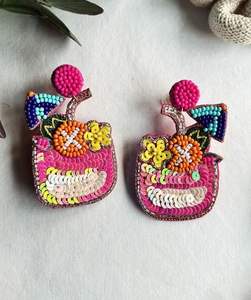 Handwork Beaded Embroidery Heart Shaped Slice Of Birthday Cake Celebration Earrings Fancy Jewelry & Premium Beautiful For <b>Girl</b> - Product Image 5