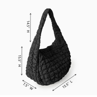Sac fourre-tout plissé noir personnalisé en néoprène pour femme, grande capacité, style habillé, avec chaîne de perles et rembourrage en coton massif