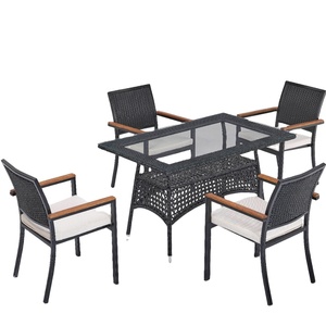 Qualité supérieure Moderne Aluminium Carcasse Rotin Extérieur Maison Bureau Jardin Table À Manger Chaise 5 Pièces Ensemble - Product Image 1