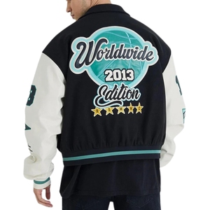 Wholesale Unisex Custom Printed Embroidery Letterman Winter Coat Stand Collar Varsity Jackets Leather High Street Patchwork - Product Image 3