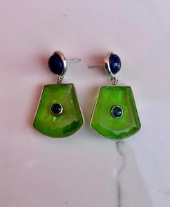 925 Sterling Silver Peridot With Lapis Lazuli Handmade <b>Earring</b> <b>Beautiful</b> Women <b>Earring</b> Two Stone <b>Earring</b> . - Product Image 4