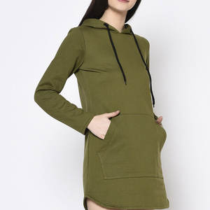 Sudadera con capucha lisa y con logotipo personalizado impreso original de lana hecha para mujer Fabricante Mayorista 350GSM sudadera elegante hasta la rodilla para mujer - Product Image 3