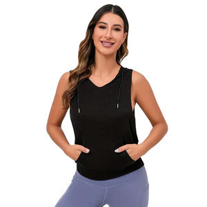 Sudaderas con capucha de gimnasio de algodón 100% de alta calidad para mujer, ropa deportiva sin mangas con logotipo personalizado con patrón sólido, sudaderas con capucha - Product Image 2