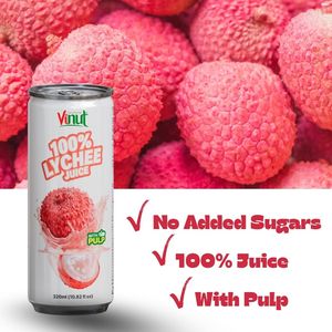 น้ำลิ้นจี่บดละเอียด 100% ปราศจากน้ำตาล พร้อมเนื้อแท้ 320 มล. ขายส่ง รับผลิตแบรนด์ส่วนตัว ตัวอย่างฟรี ผู้ผลิตจากเวียดนาม - Product Image 2