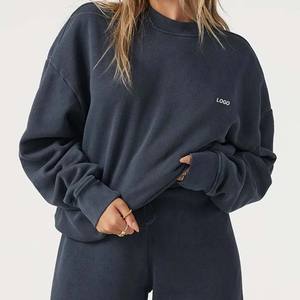 Fleece Oversized Crewneck Sweatshirts Women's Sweatshirt Puff Print Plain Crew Neck Embossed Cotton <b>Jumper</b> Sweatshirt 2025 - Product Image 4