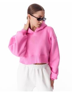 Top corto de gran tamaño con mangas de globo y hombros caídos y capucha de Color sólido de alta calidad personalizado para mujer, Jersey de algodón para invierno y otoño - Product Image 2