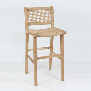 Tabouret de bar en bois de teck moderne, finition naturelle, écologique, pour salle à manger, cour, cuisine extérieure, îlot de cuisine - Product Image 1