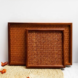 Plateau de service en rotin écologique personnalisé, plateau tissé en bois, assiette carrée plate pour la restauration, les restaurants et la maison - Product Image 1