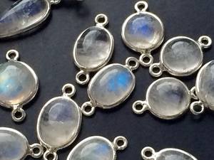 สินค้ามาใหม่925เงินสเตอร์ลิง8x10มม. หินมูนสโตนธรรมชาติตั้งค่าฝาแบบตัวเชื่อมต่อคู่ที่มีเสน่ห์เครื่องประดับ - Product Image 4