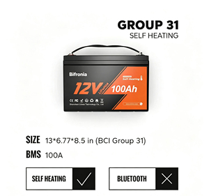 Bifronia แบตเตอรี่ LiFePO4 100Ah กลุ่ม31ให้ความร้อนด้วยตนเองสำหรับรถ RV ทางทะเล - Product Image 2