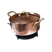 Ensemble de cuisine classique en acier inoxydable martelé, finition laiton pur, 2 pièces, écologique, compatible lave-vaisselle, avec casserole et couvercle