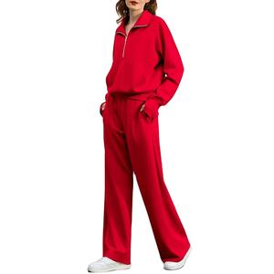 ชุดวอร์มกางเกงขากว้างชุด2ชิ้นของผู้หญิงชุดผ้าฝ้ายชุดเลานจ์โอเวอร์ไซส์มีซิปครึ่ง2026 - Product Image 4