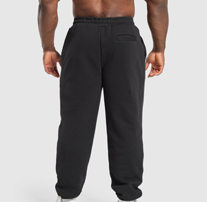 Pantalon de survêtement mi-long vintage en laine noire pour homme, taille élastique avec cordon de serrage, coupe droite, imprimé, pour l'automne, vente en gros - Product Image 3