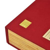 Caja de Almacenamiento para Pendientes, Anillos, Collares y Relojes, Envuelta en Lino Azul y Rojo, con Caja de Regalo de Madera de Pino y Pegamento de Cuero