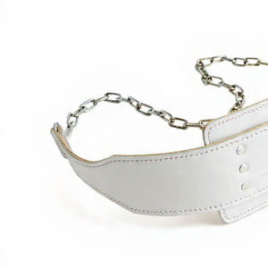 OEM White Cowhide Leather Weightlifting Back Support Dip <b>Belt</b> with Chain Non-Slip Adjustable for Training & Workout - Product Image 2