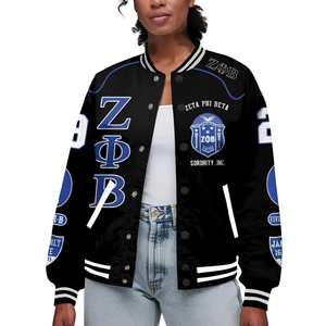 Zeta Phi Beta 1920 azul blanco Día de los fundadores ZPB Varsity Letterman chaqueta hermandad vida griega Chenille parche bordado - Product Image 1