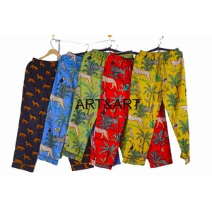 ผู้ผลิตและขายส่งอินเดียอินเดียบล็อกพิมพ์ผู้หญิงชุดนอนผ้าฝ้าย Loungewear ชุดกลางคืนพร้อมกระเป๋าจํานวนมาก - Product Image 3
