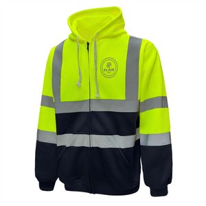 Custom Mens Hi Vis Workwear Zip up ANSI Clase 3 Clase ANSI Sudadera de alta visibilidad Sudadera con capucha de lana - Product Image 4