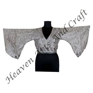 Seductor Poly Silk Wrap Tie Top vestido para mujer conjunto de vestido manga larga campana Wrap Top impreso cintura alta - Product Image 1