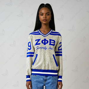 เสื้อสเวตเชิ้ตคอวีผ้าฟลีซปักลายฤดูหนาว 100% ผ้าฝ้าย ขายส่ง พร้อมขอบยางยืดตัดสี ZPB Sorority Fraternity Nine - Product Image 3