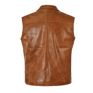 <b>Men's</b> Dark Brown Leather Winter <b>Vest</b> With Front Pockets Sleeveless Low MOQ Classic Style Plus-Size <b>Fashionable</b> <b>Vest</b> - Product Image 5