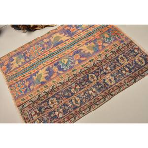 Vintage Turkish Rug Ethnic Blue Beige 3.1x3.9ft Classic Patchwork Design Flat Weave Wool for Living Room Decorations - Product Image 2