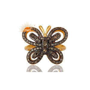 Bague de Cocktail en Argent 925 Plaqué Or Fait Main Fournisseur de Bijoux Conception de Papillon Bague de Diamant Pavé Grossiste de Bijoux - Product Image 2